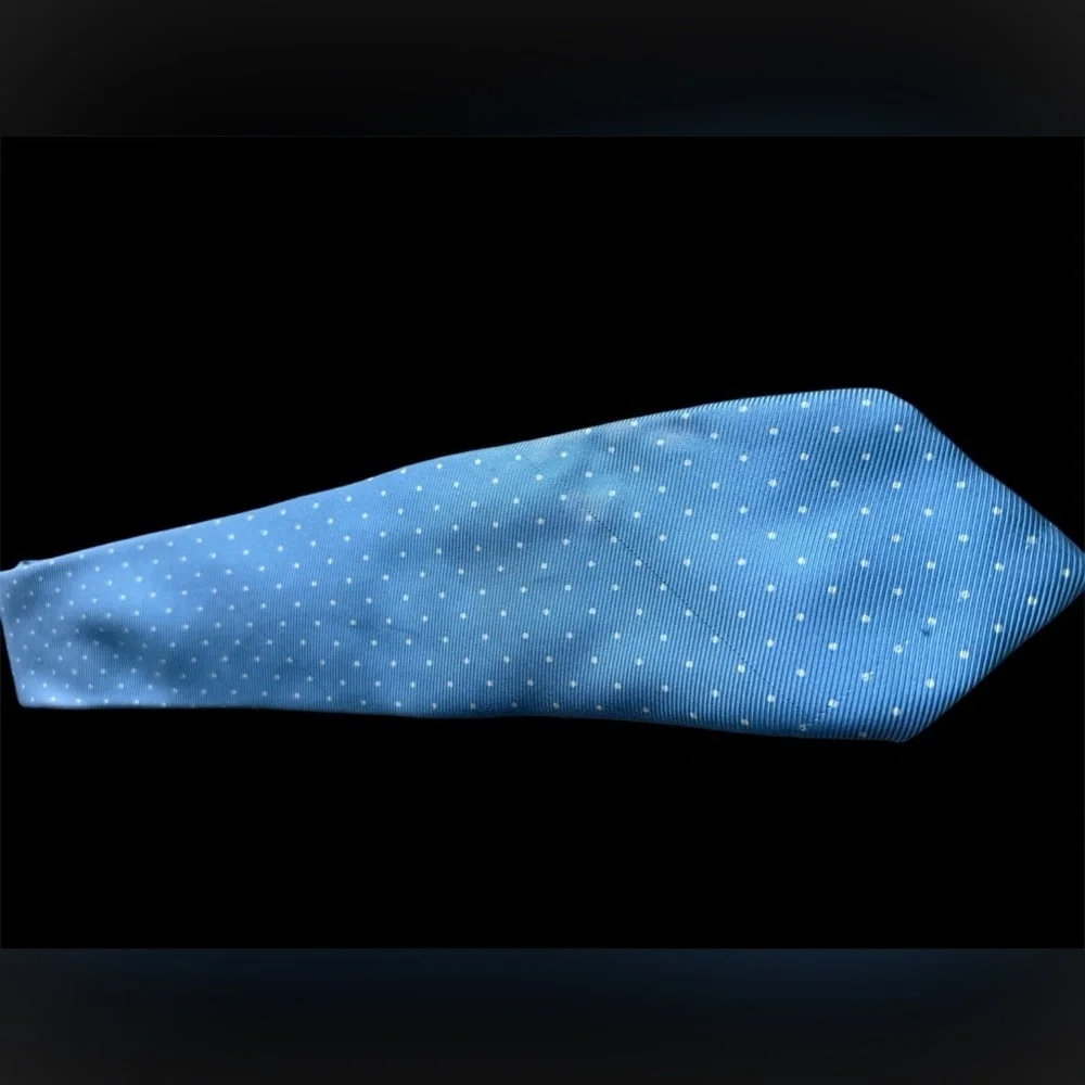 Vintage Polo Ralph Lauren Hand Made Silk Tie Blue / Silver Polka Dot